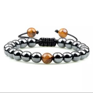 Mens Hematite Brown Tigers Eye bracelet beaded crystal bracelet